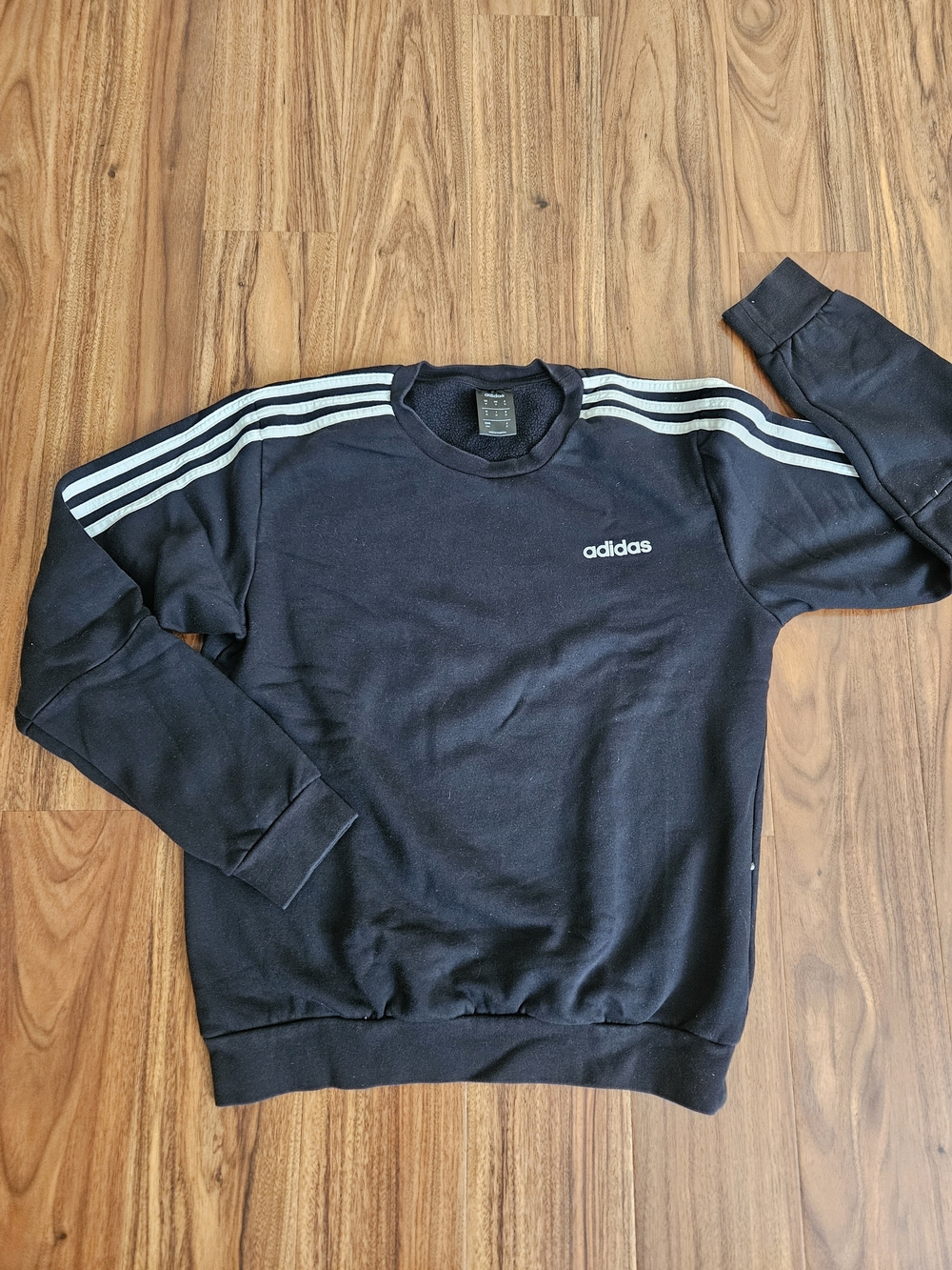 adidas Men's Black Crewneck Sweatshirt with Classic Three Stripes